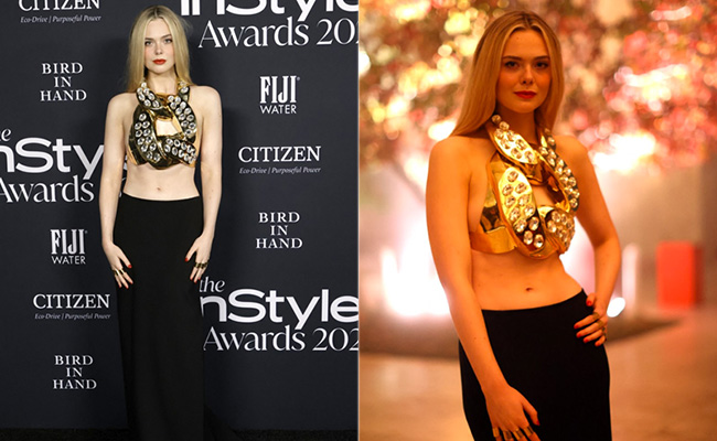 Elle Fanning's Embellished Link Crop Top Is Unlike Any Red Carpet Look We've Seen Before