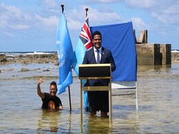 A Speech Filmed In Sea To Show Climate Change. Courtesy: Tuvalu Minister A Speech Filmed In Sea To Show Climate Change. Courtesy: Tuvalu Minister