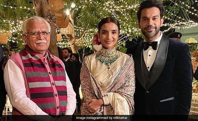 Rajkummar Rao And Patralekhaa Are All Smiles With Haryana Chief Minister Manohar Lal Khattar In First Pic From Reception