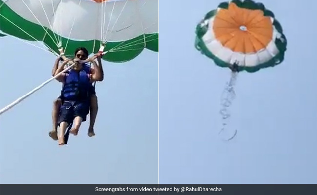 Video: Couple Falls Into Sea As Rope Snaps While Parasailing In Diu