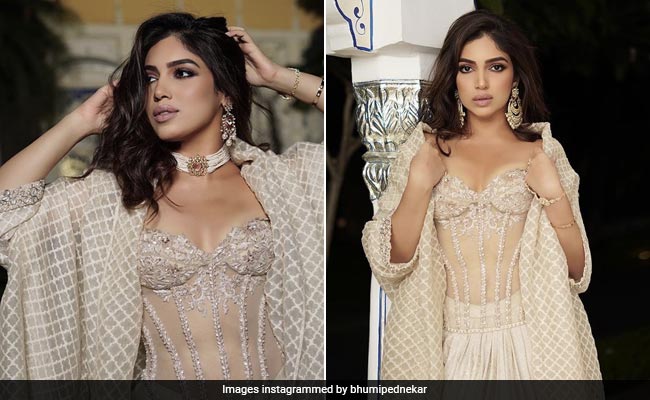 Excuse Us While We Obsess Over Bhumi Pednekar's Sheer Ivory Lehenga With A Jacket