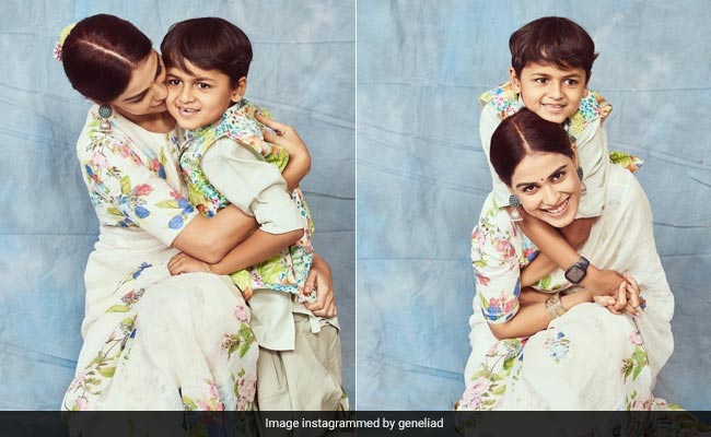 Genelia D'Souza's Floral <i>Saree</i> To Twin With Her Son Riaan Deskmukh Is Beyond Adorable