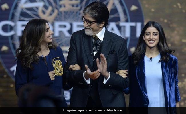 KBC 13 के सेट पर पहली बार नजर आईं अमिताभ बच्चन की बेटी श्वेता और नातिन नव्या नंदा 