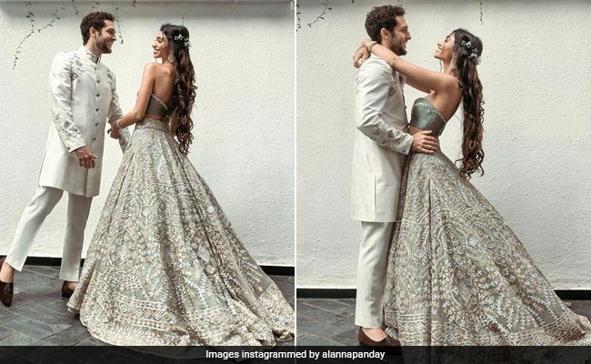 Alanna Panday Sparkles In Her Strapless Grey Manish Malhotra <i>Lehenga</i> For Her Engagement