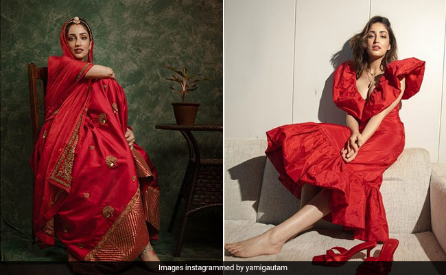 In A Striking <i>Saree</i> Or A Flouncy Dress, Red Is Totally Yami Gautam's Colour