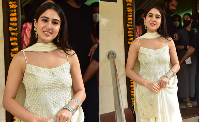 Sara Ali Khan Looks Fresh As A Daisy In An Ivory Strap Sharara Suit