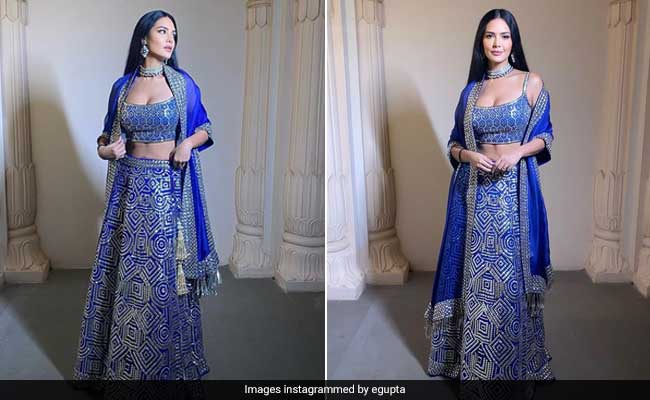 Esha Gupta In A Dazzling Blue And Gold <i>Lehenga</i> Is Just The Chic Treat We Needed