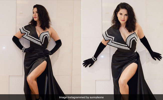 Sunny Leone Is Bewitching Us In Her Gorgeous Black Structured One Shoulder Gown