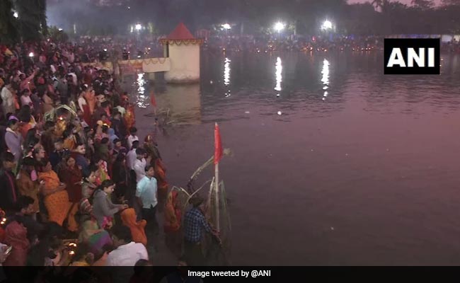 Devotees Gather At Ghats For "Usha Arghya" On Last Day Of Chhath Puja