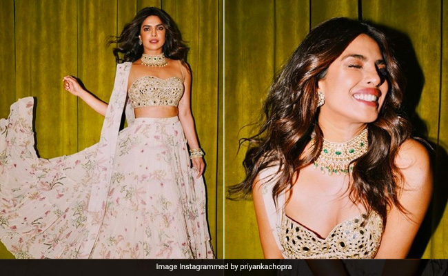 Priyanka Chopra Dazzles Her Way Into Diwali In A Trendy Strapless Floral <i>Lehenga</i>