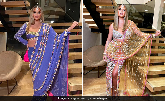 Chrissy Teigen Slays Diwali Style In Not One, But Two Papa Don't Preach <i>Sarees</i>