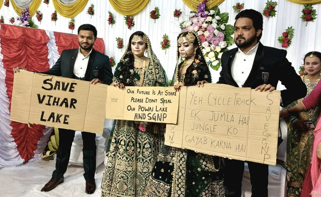 Thane Couples Protest Mumbai Civic Body's Cycle Track During Wedding