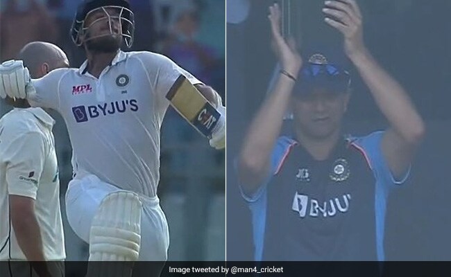 IND vs NZ Mumbai Test Mayank Agarwal celebrates by jumping after scoring a century, coach Rahul Dravid reaction watch video IND vs NZ Mumbai Test Mayank Agarwal celebrates by jumping after scoring a century, coach Rahul Dravid reaction watch video
