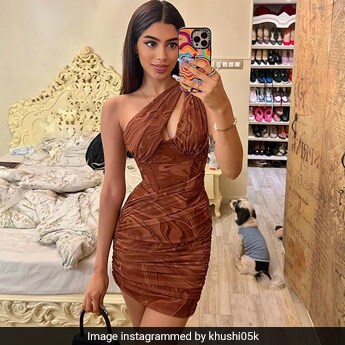 khushi kapoor brown dress Darcy Khaki Maxi Satin Dress with Slit