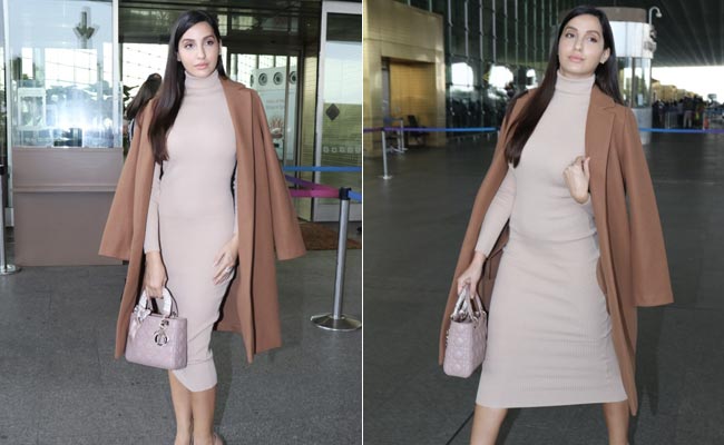 Nora Fatehi's Winter Airport Style Is Gorgeous With Her Rs 4 Lakh Lady Dior Handbag
