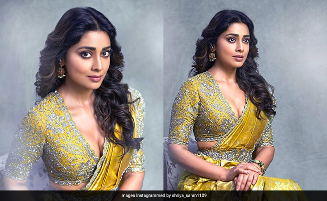 Even The Sun Steals Some Sunshine From Shriya Saran's Yellow <i>Saree</i>