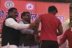 Video Shows BJP MP Slapping Wrestler On Stage At Sports Event Video Shows BJP MP Slapping Wrestler On Stage At Sports Event