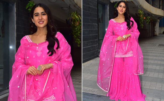 On Wednesdays, Sara Ali Khan Wears Pink Flouncy <i>Shararas</i>