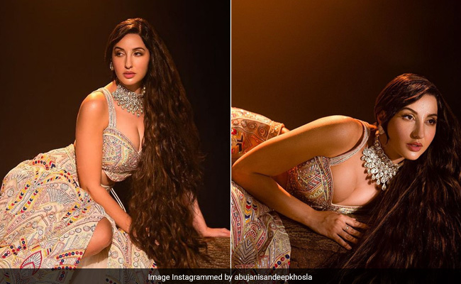 Regal Charm Is What Defines Nora Fatehi In A Heavily Embellished <i>Lehenga</i>