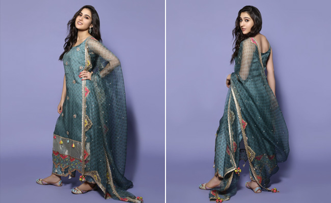 After <i>Shararas</i> And <i>Lehengas</i>, It's A Stunning Blue Embroidered <i>Salwar Kameez</i> For Sara Ali Khan