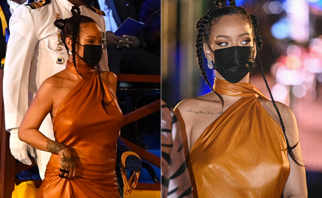 Rihanna Turned Up The Heat On The Red Carpet In A Brown Halter Dress