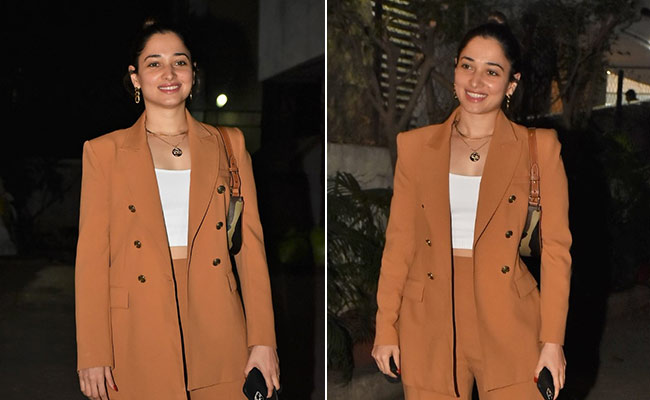 Tamannaah Bhatia Is Ready For Suit Season In Her Crop Top And Camel Coloured Pantsuit