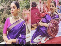 We Dare You To Find A Spunkier Wedding Fashion Look Than Sanya Malhotra's <i>Saree</i> With Sneakers We Dare You To Find A Spunkier Wedding Fashion Look Than Sanya Malhotra's <i>Saree</i> With Sneakers