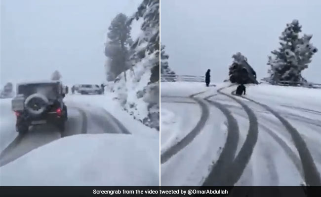 बर्फीली सड़क पर फिसलकर खाई में गिरी कार, वायरल वीडियो देख डर गए लोग