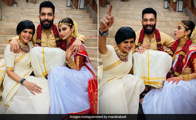 Mouni Roy Is A Stunning South Indian Bride In A White And Red <i>Saree</i>