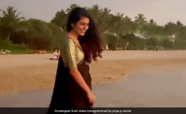काली साड़ी में समुद्र किनारे पहुंचीं प्रिया प्रकाश वारियर, वीडियो में लहरों से यूं खेलती आईं नजर