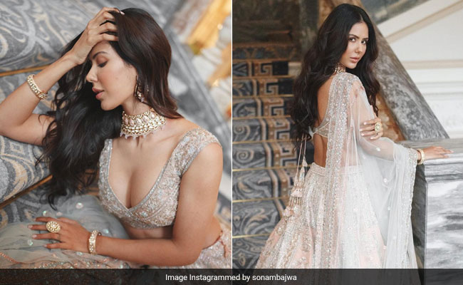 Sonam Bajwa's Pastel <i>Lehenga</i> Is Nothing Short Of A Delicate Summer Wedding Day Dream