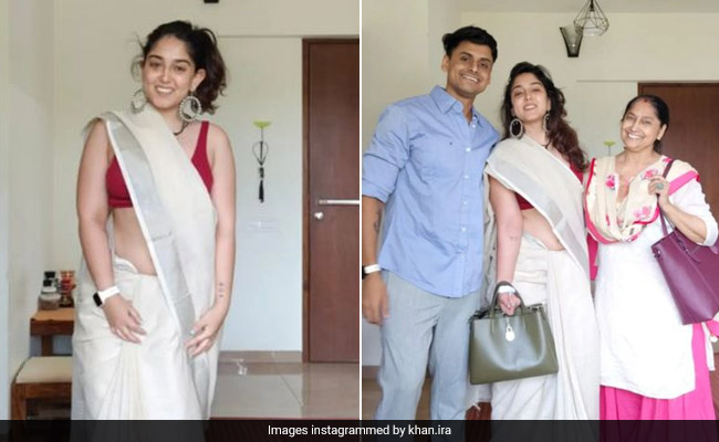 Ira Khan Slays In A Chic Khadi Cotton Saree From Her Boyfriend's Mother