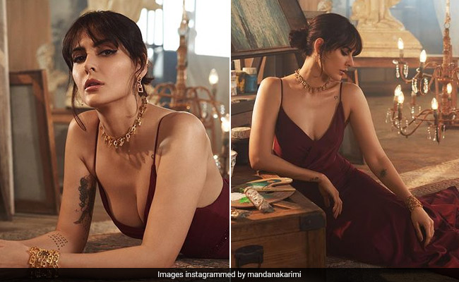 Vintage Glamour Is Mandana Karimi Looking Sensational In A Thin Strap Wine Gown