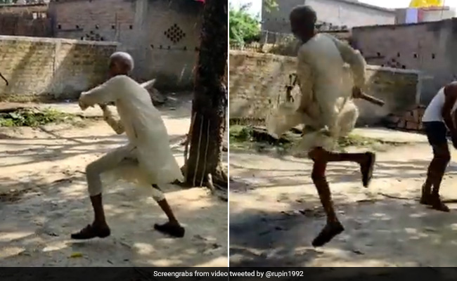 ताऊ ने जमकर खेला क्रिकेट, जबरदस्त एनर्जी के साथ लगाए चौके-छक्के, लोग बोले- बूस्टर डोज़ ने कर दिया जादू - देखें Video