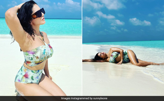 Just Sunny Leone Looking Sensational In A Floral Swimsuit In The Middle Of Maldives