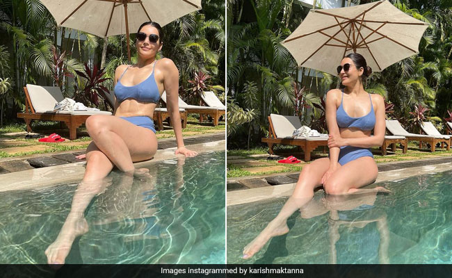 In Chic Blue Swimwear, Karishma Tanna Sums Up Vacation Style Perfectly