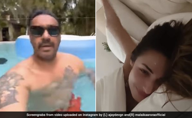 मलाइका अरोड़ा ने बिस्तर में लेटे हुए तो अजय देवगन ने पानी में गोते लगाते हुए कहा 'गुड मॉर्निंग 2022'