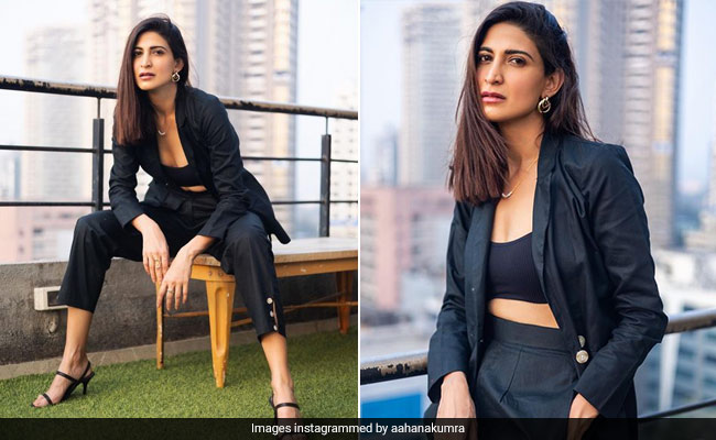 Aahana Kumra Is Making A Black Pantsuit And Sports Bra A Sporty Chic Staple