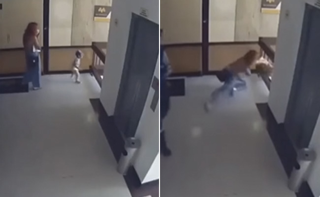 रेलिंग से नीचे गिर रहा था बच्चा, मां ने फुर्ती दिखाकर बचाई जान...देखें वीडियो