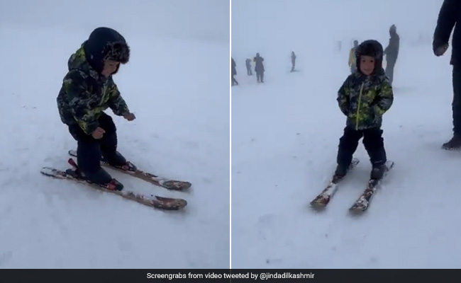 छोटे बच्चे ने दिखाई कमाल की स्कीइंग स्किल, वीडियो देख हर कोई करने लगा तारीफ