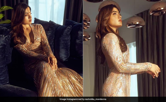 Rashmika Mandanna Is A Literal Glam Goddess Dazzling In A Sequinned Gold Gown
