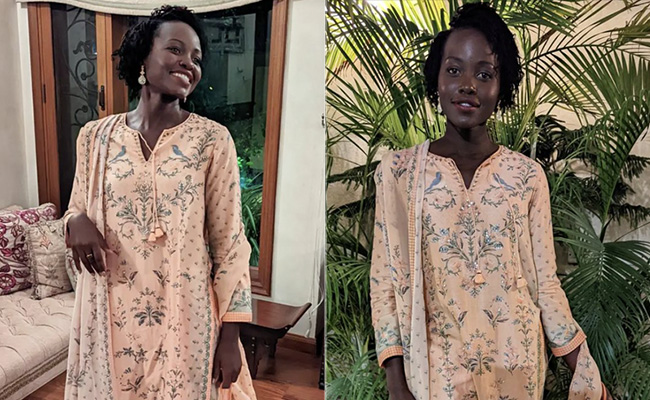 Lupita Nyong'o Gives Spring An Ethnic Touch In A Rs 25K Peach Anita Dongre Kurta Set