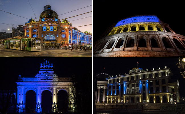 Pics: Ukraine Flag Colours Light Up Buildings In Global Solidarity Show
