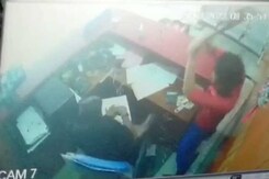 Kerala Hotel CCTV Shows Man With Machete Attacking Receptionist Kerala Hotel CCTV Shows Man With Machete Attacking Receptionist