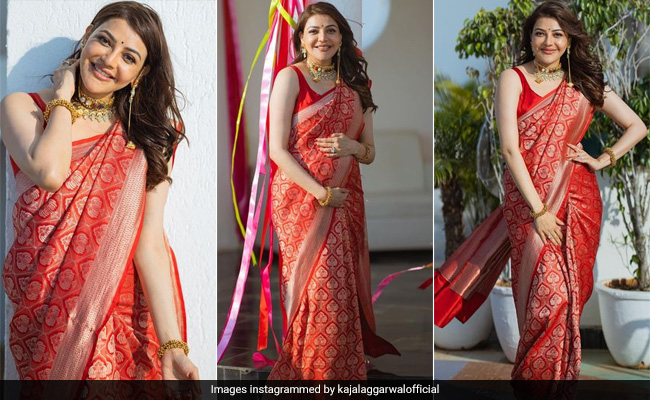 Kajal Aggarwal Is An Ethnic Chic Mom-To-Be In A Beautiful Benarasi <i>Saree</i>