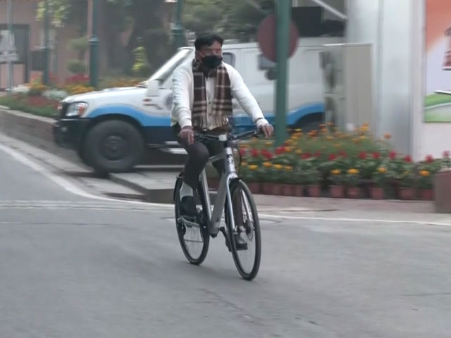 Health Minister Mansukh Mandaviya Rides A Bicycle To Parliament