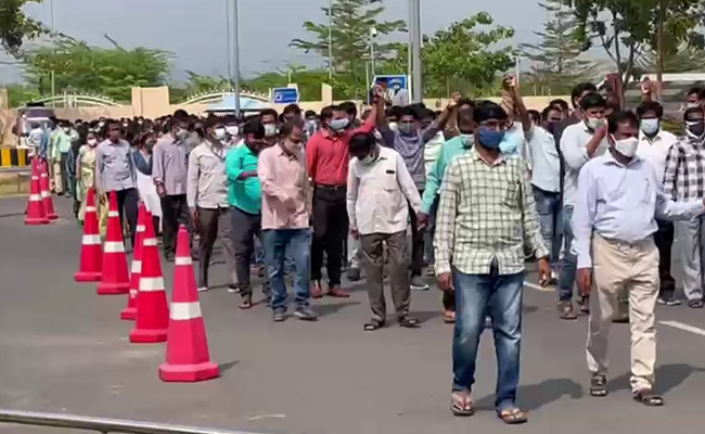 Watch: Walking Backwards, Andhra Government Staff Protest Salary Changes