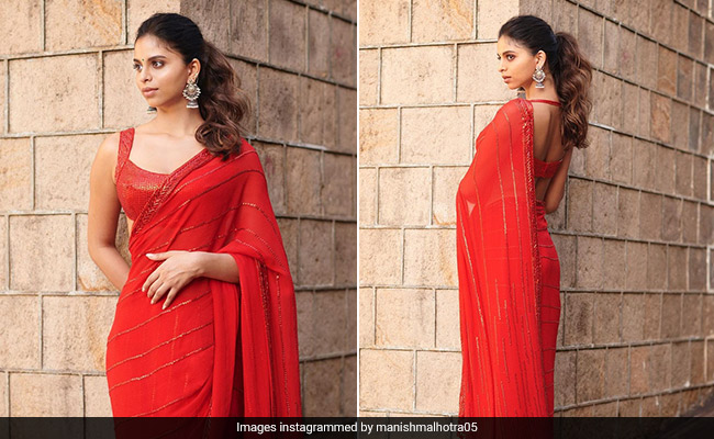 We're Simply Wrapped Around Suhana Khan In A Red <i>Saree</i> Straight Out Of A Bollywood Movie Set