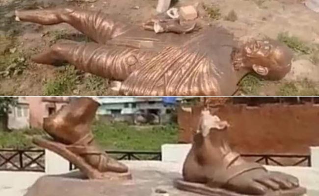 बिहार के चंपारण में शर्मनाक घटना, तोड़ी गई महात्मा गांधी की मूर्ति