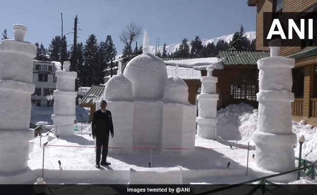 Taj Mahal Snow Sculpture In Gulmarg Attracts Tourists